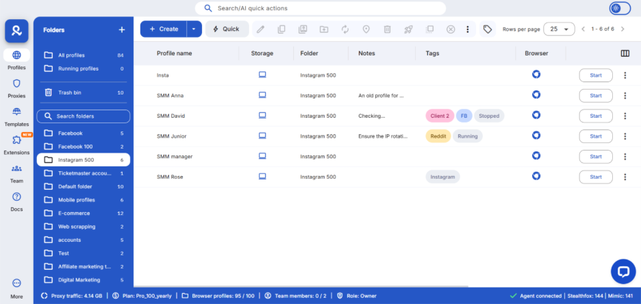 Multilogin’s Dasboard 